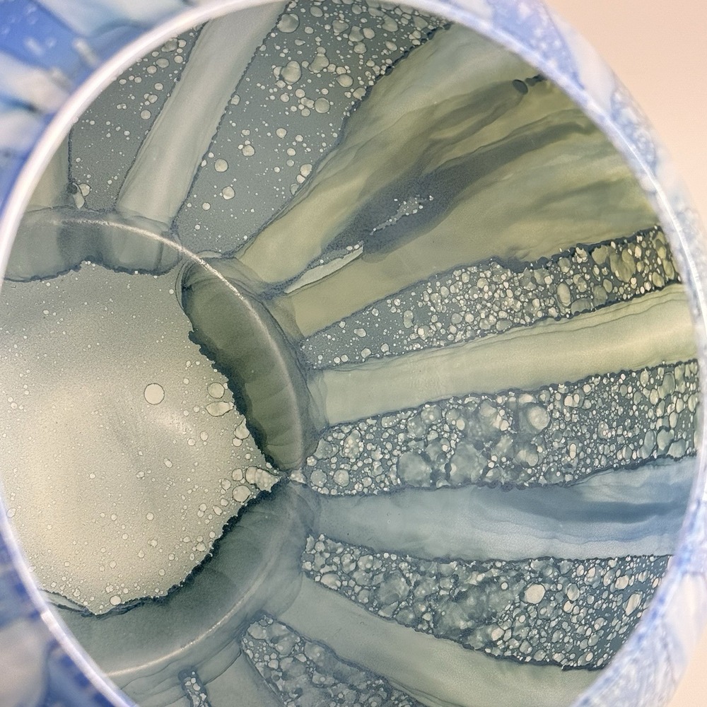 Vintage Art Glass, Hand Blown Rose Bowl Vase, Blue Green Watercolor‎ 7" - Picture 5 of 11